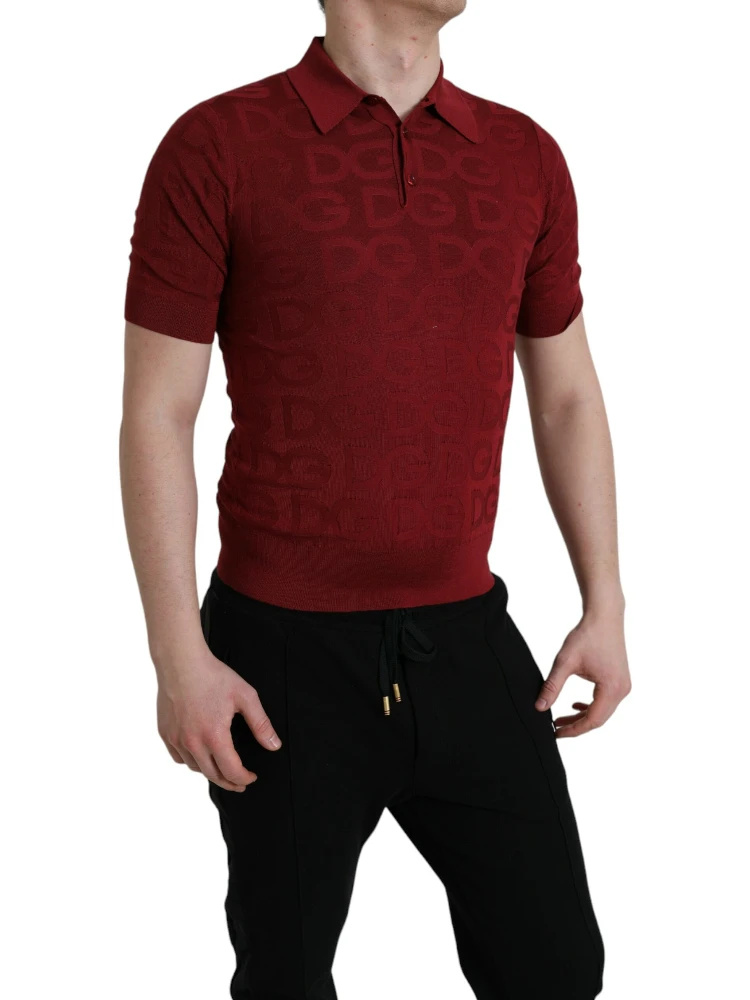 Maroon Collared Short Sleeve Silk T-shirt alternative