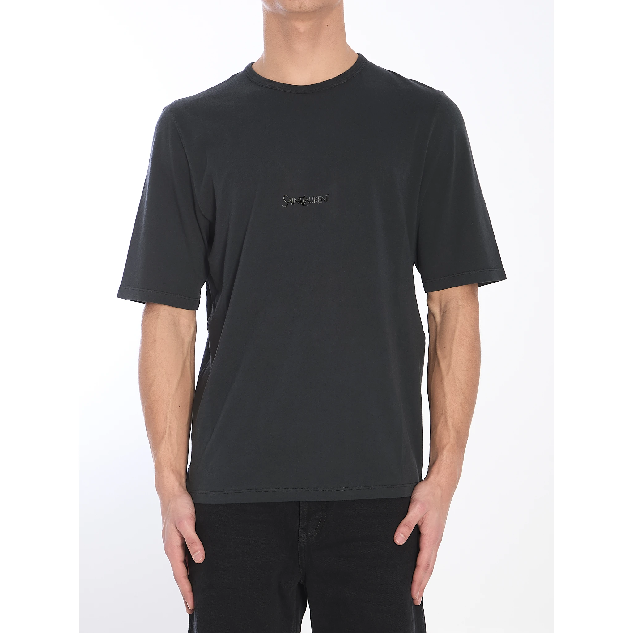 Men's Black Logo Embroidered T-Shirt