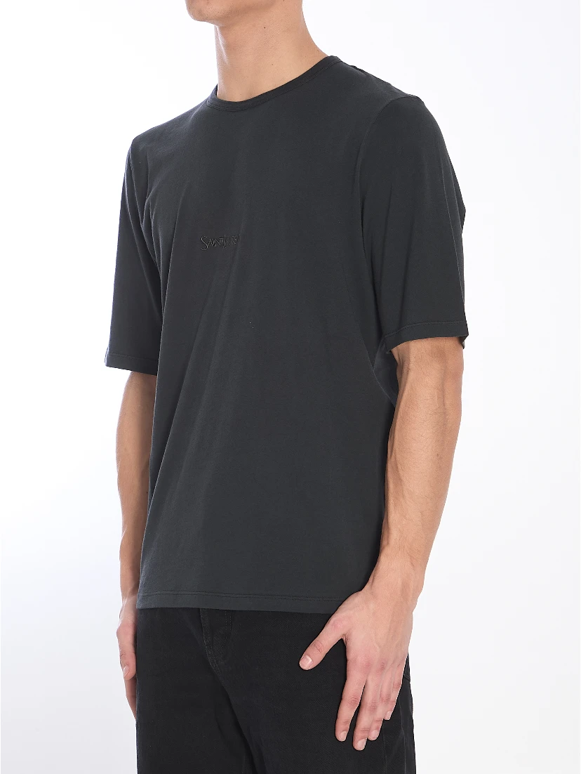 Men's Black Logo Embroidered T-Shirt