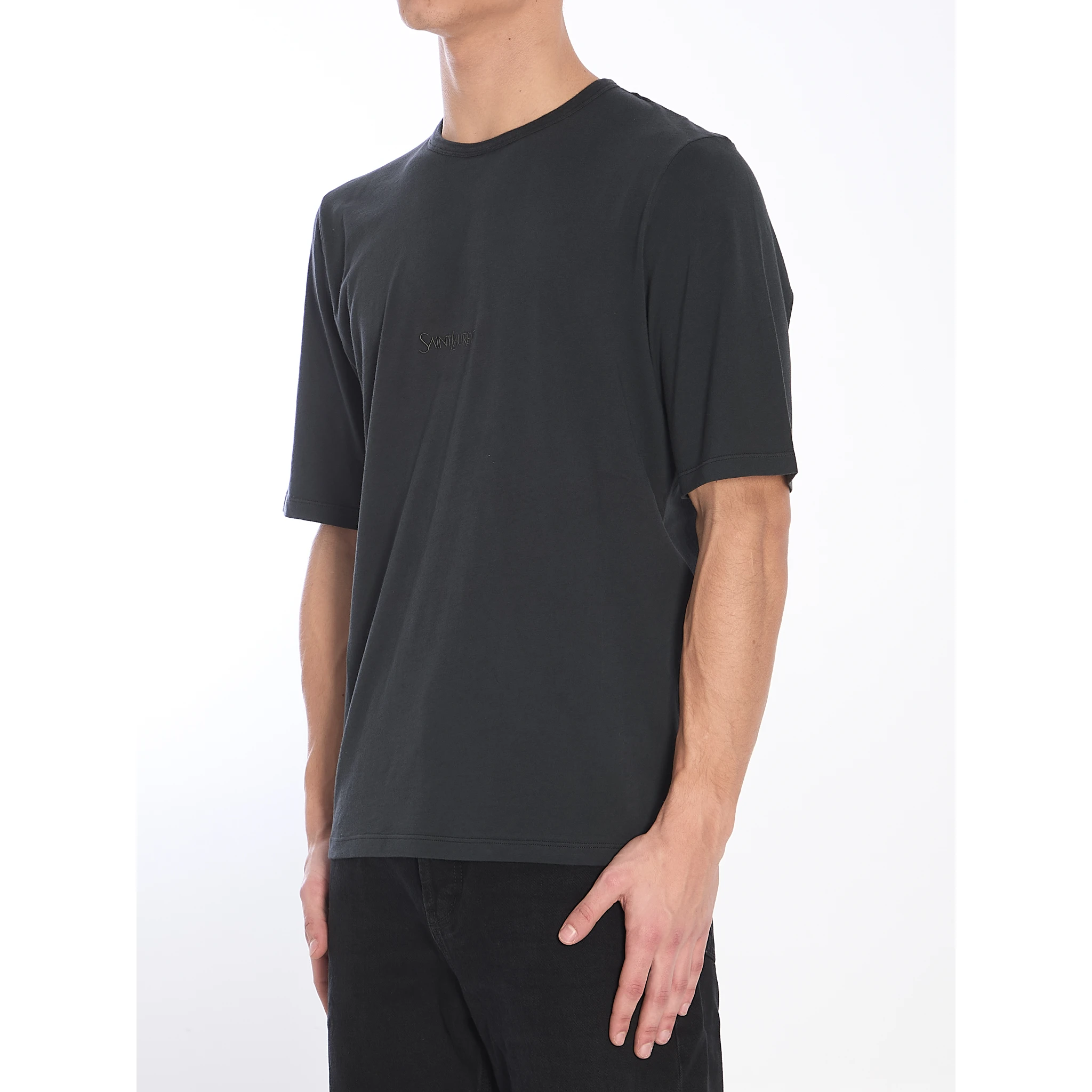Men's Black Logo Embroidered T-Shirt