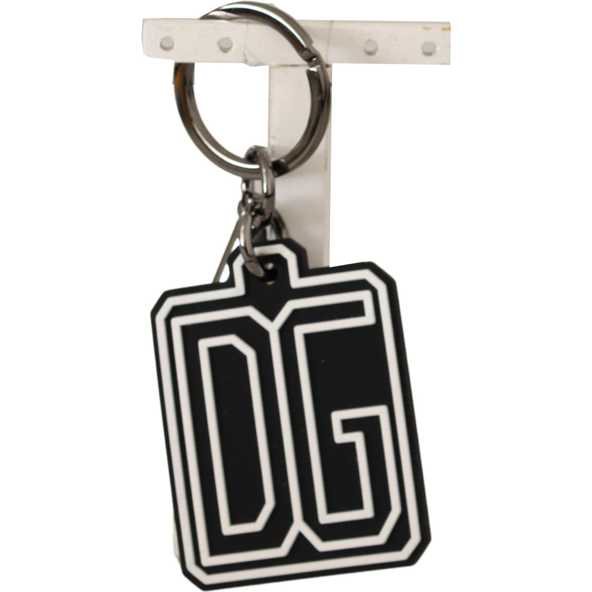 Black White DG Rubber Logo Silver Ring Keychain