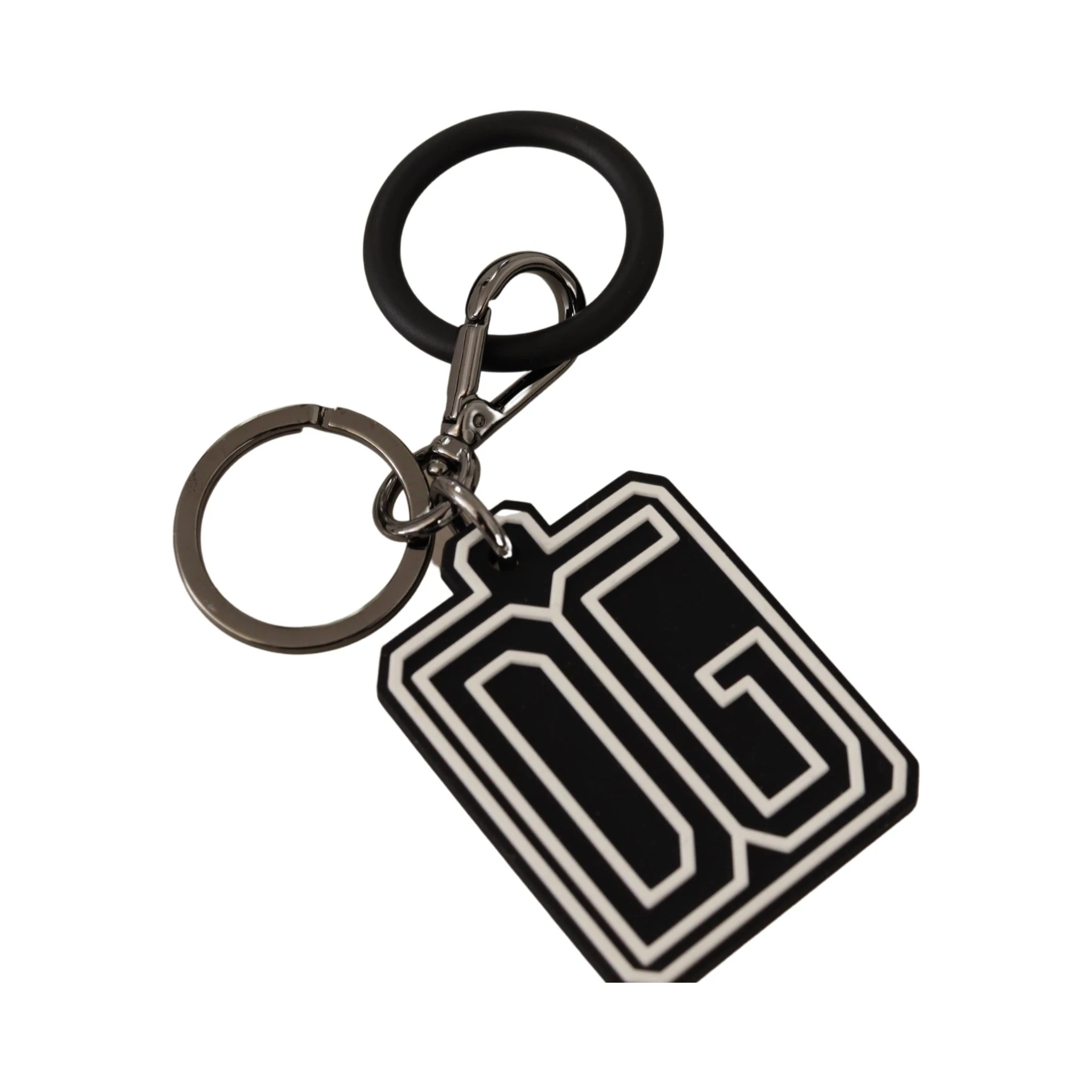 Black White DG Rubber Logo Silver Ring Keychain