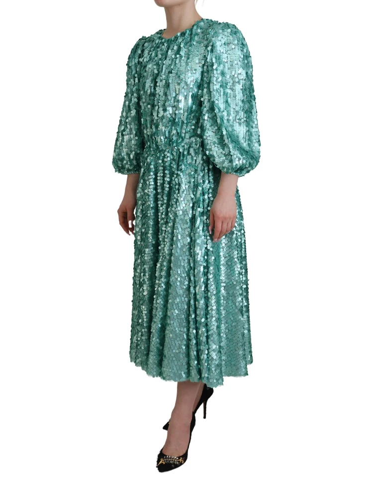 Blue Sequined Pleated Aline Midi Nylon Dress alternative