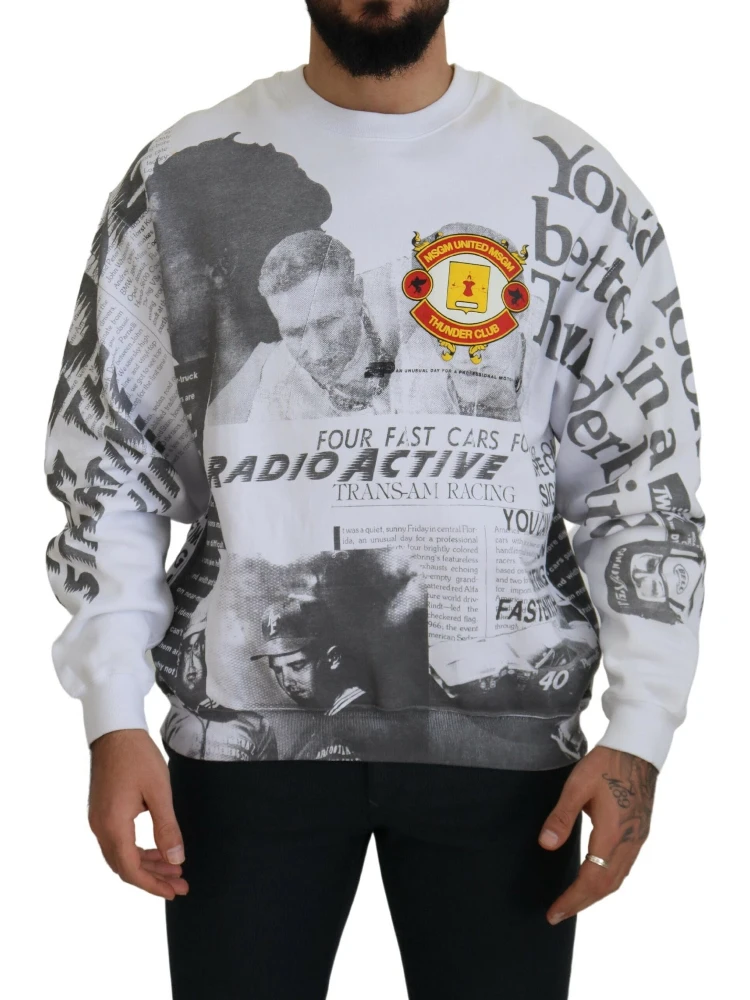 White Cotton Crewneck Pullover Sweatshirt Sweater