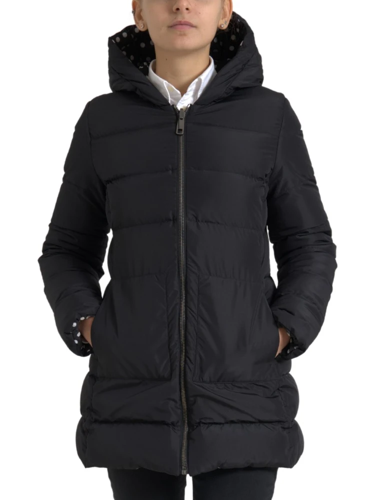 Black Polyester Hooded Reversible Jacket