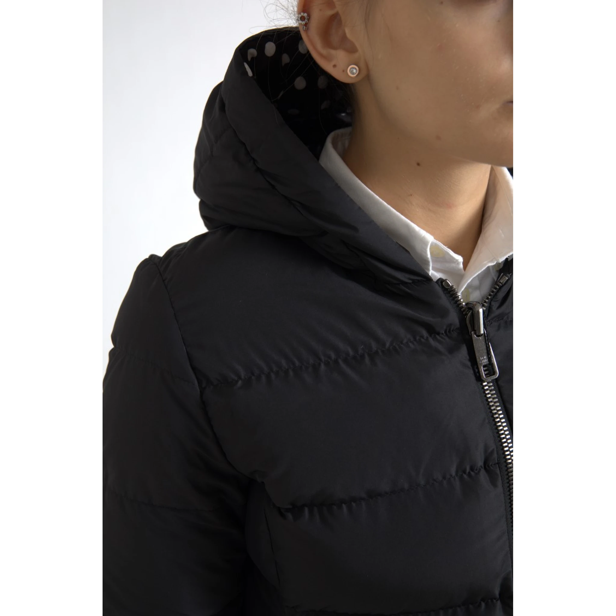 Black Polyester Hooded Reversible Jacket