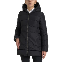 Black Polyester Hooded Reversible Jacket