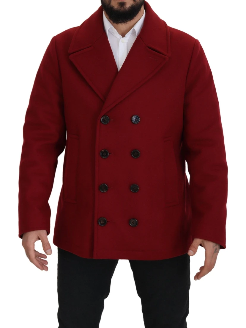 Red Wool Double Breasted Coat Jacket