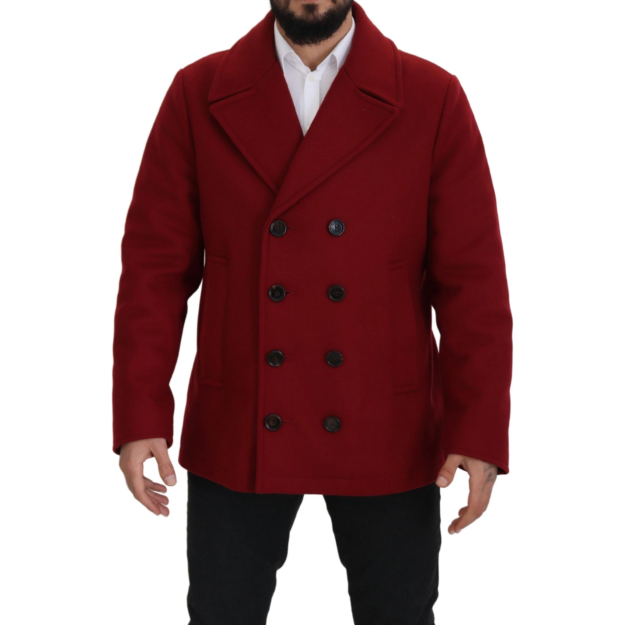 Red Wool Double Breasted Coat Jacket