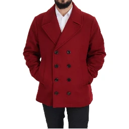 Red Wool Double Breasted Coat Jacket