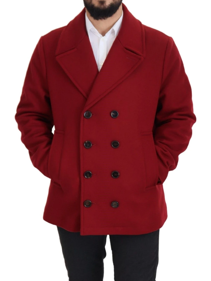 Red Wool Double Breasted Coat Jacket