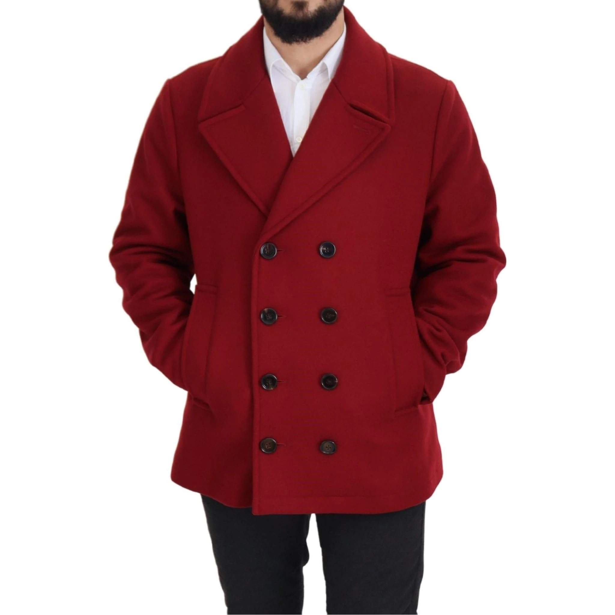 Red Wool Double Breasted Coat Jacket