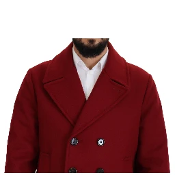 Red Wool Double Breasted Coat Jacket