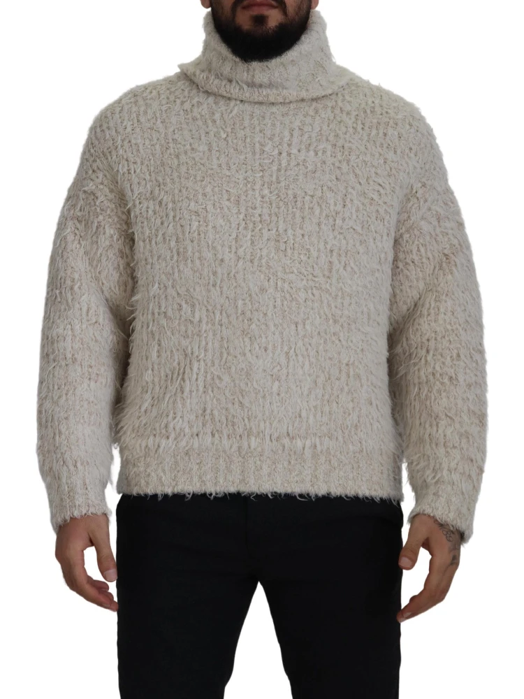 Cream Wool Knit Turtleneck Pullover Sweater