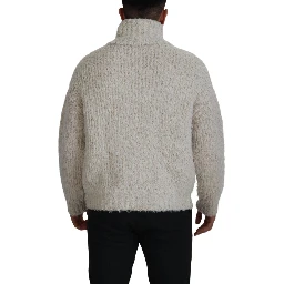 Cream Wool Knit Turtleneck Pullover Sweater