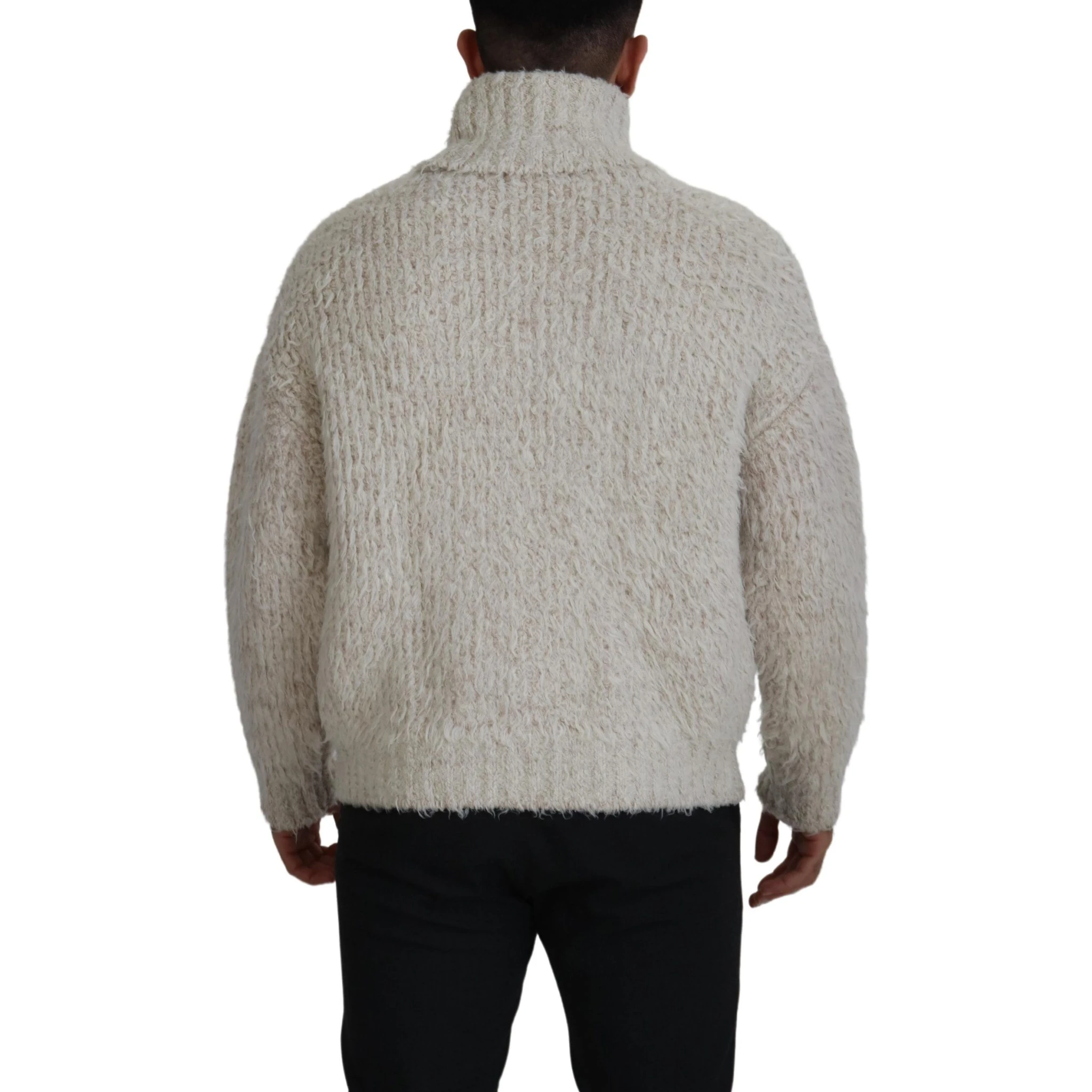 Cream Wool Knit Turtleneck Pullover Sweater