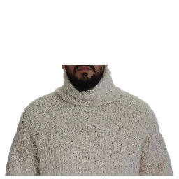 Cream Wool Knit Turtleneck Pullover Sweater