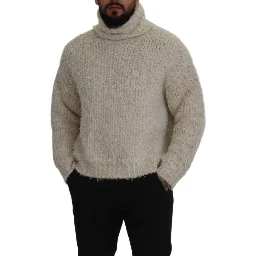 Cream Wool Knit Turtleneck Pullover Sweater