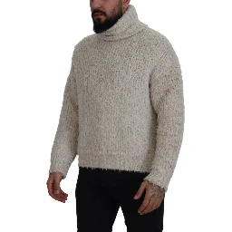 Cream Wool Knit Turtleneck Pullover Sweater