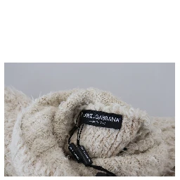 Cream Wool Knit Turtleneck Pullover Sweater
