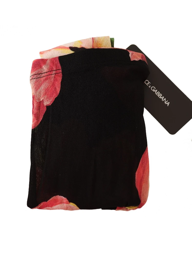 Black Floral Print Nylon Tights Stockings alternative