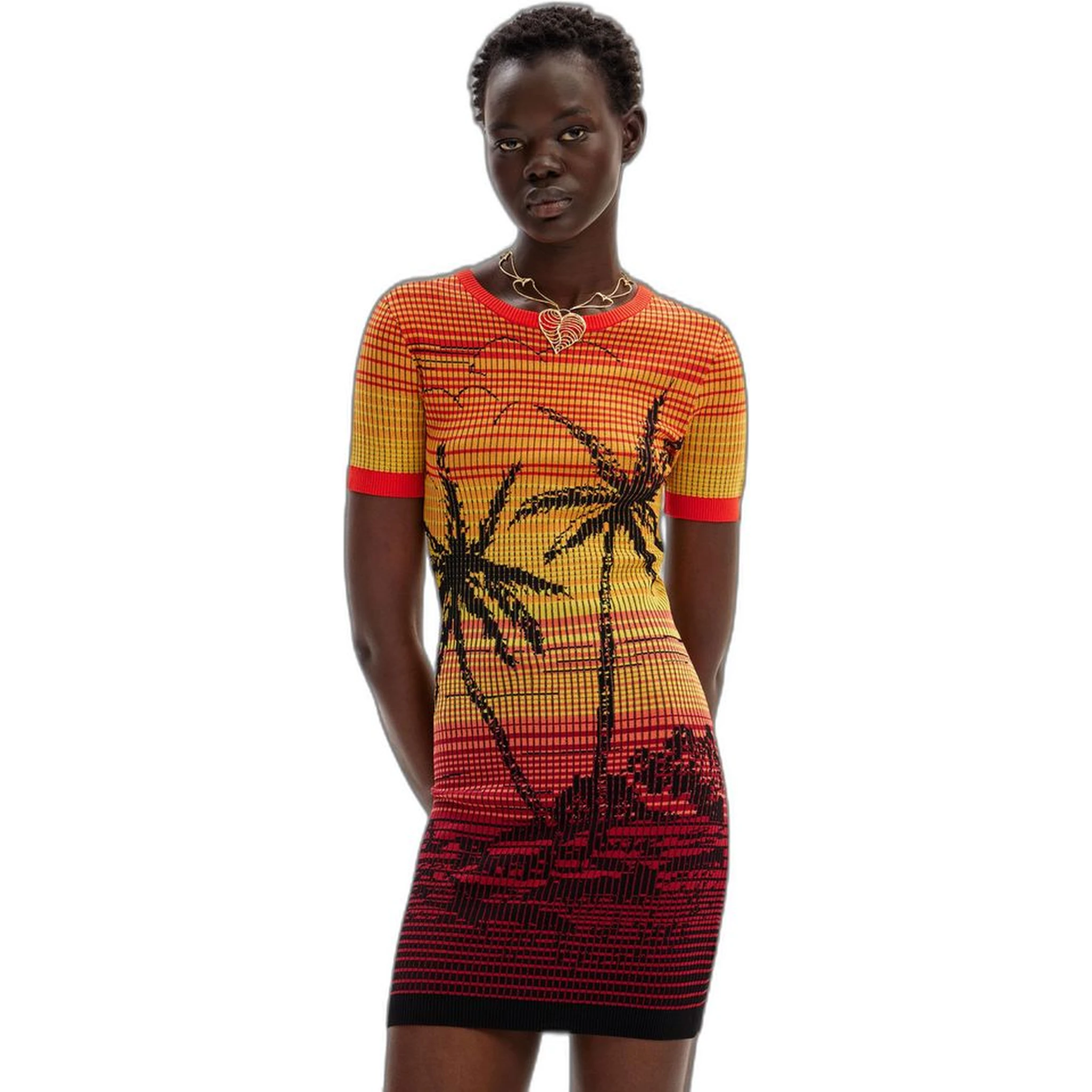 Red Viscose Midi Dress