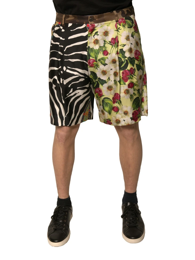 Multicolor Patchwork Silk Men Chino Shorts