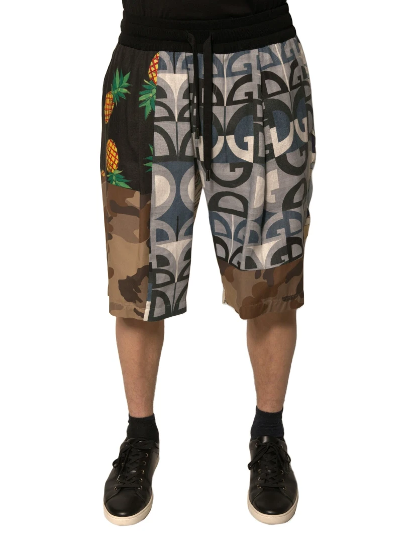 Multicolor Patchwork Linen Bermuda Shorts