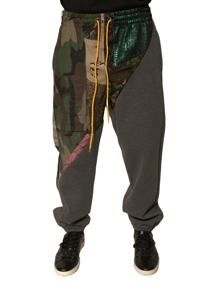 Multicolor Patchwork Cotton Jogger Sweatpants Pants