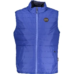 Blue Polyester Sleveless Jacket