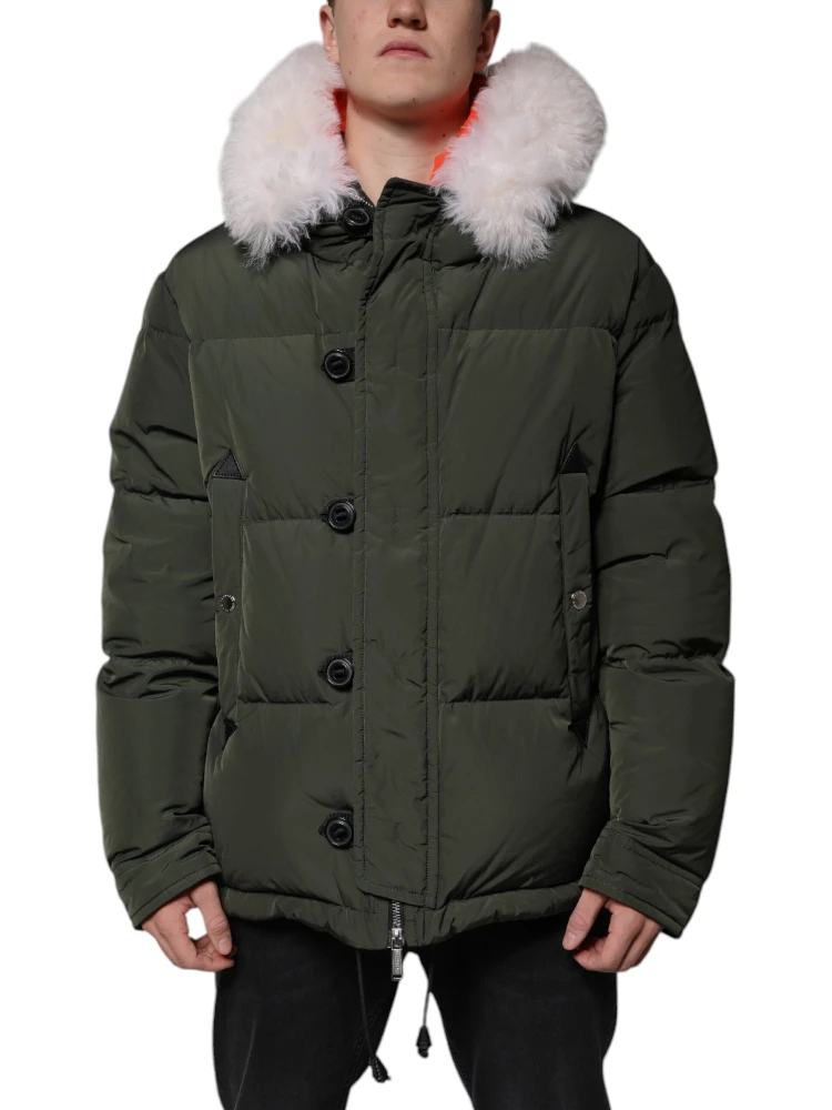 Green Hooded Long Sleeves Fur Shearling Jacket alternative