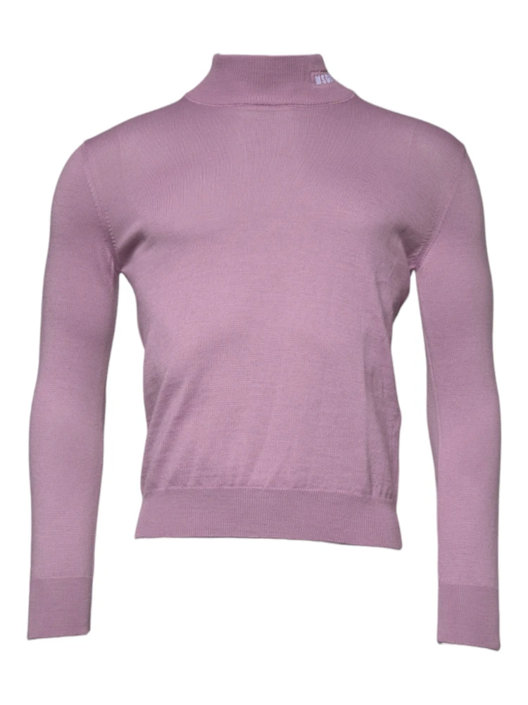 Purple Wool Knit Turtle Neck Long Sleeve Pullover Sweater