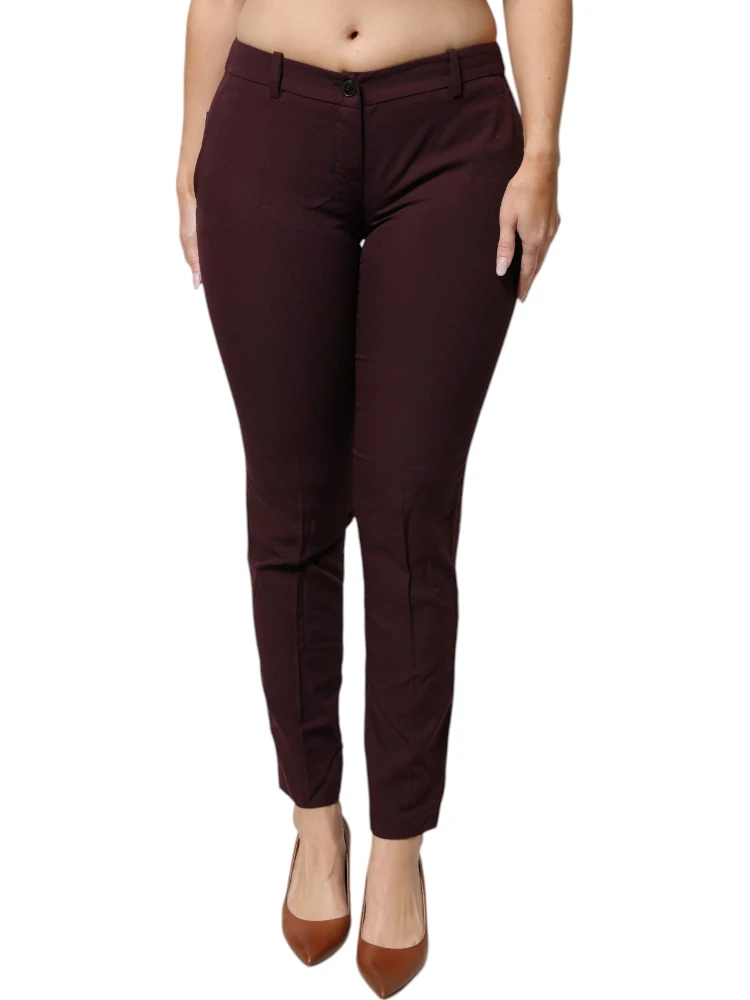 Maroon Mid Waist Tapered Skinny Dress Pants