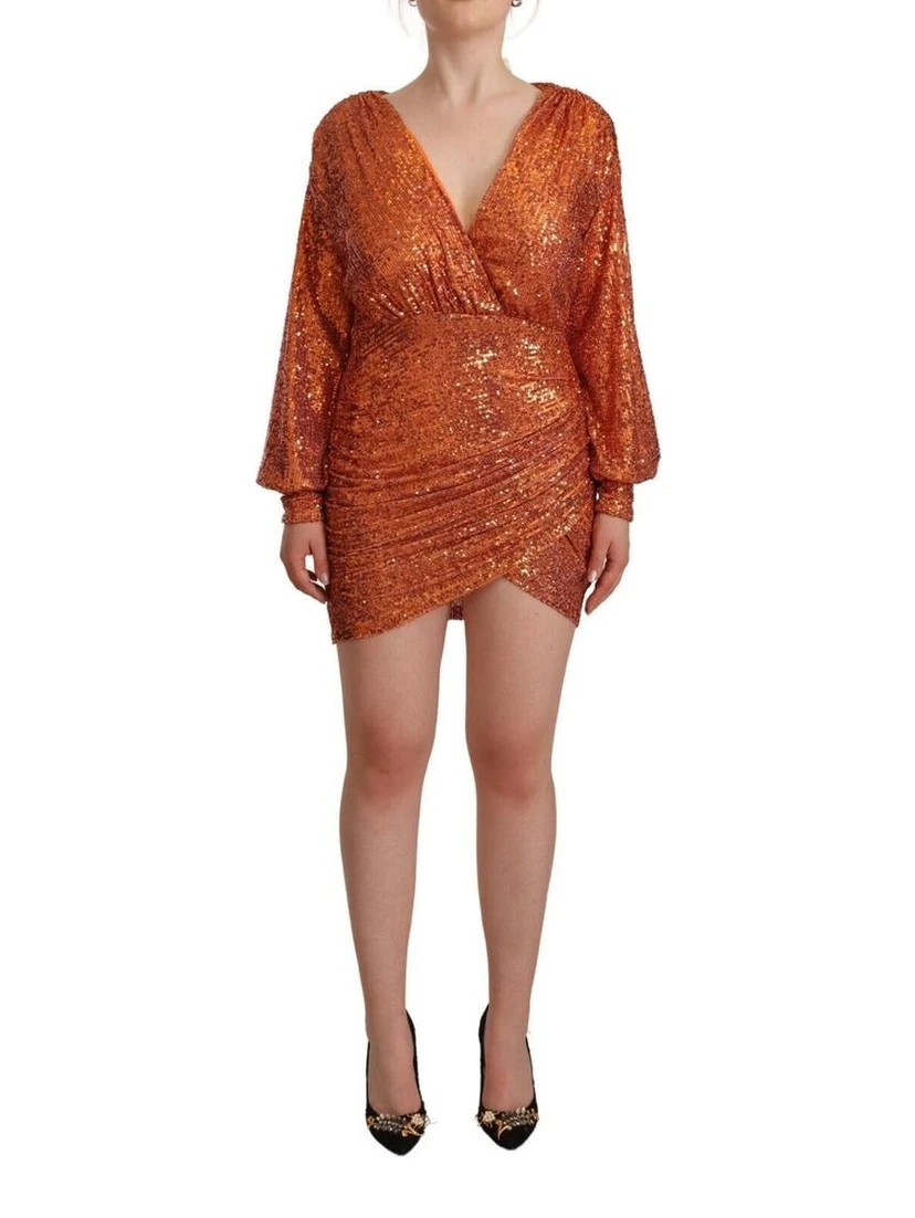 Orange Polyester Cocktail Dress