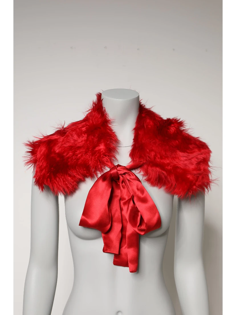 Red Alpaca Fur Women Neck Warmer Winter Scarf