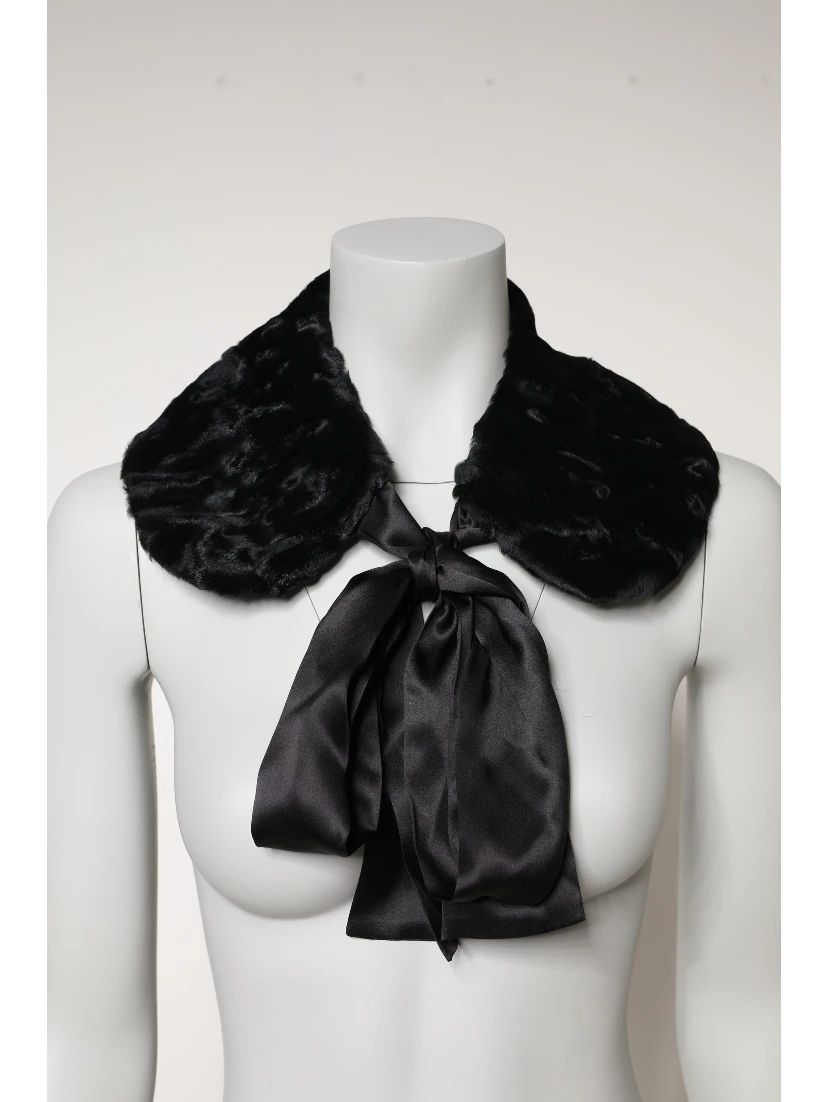 Black Lamb Fur Women Neck Warmer Winter Scarf