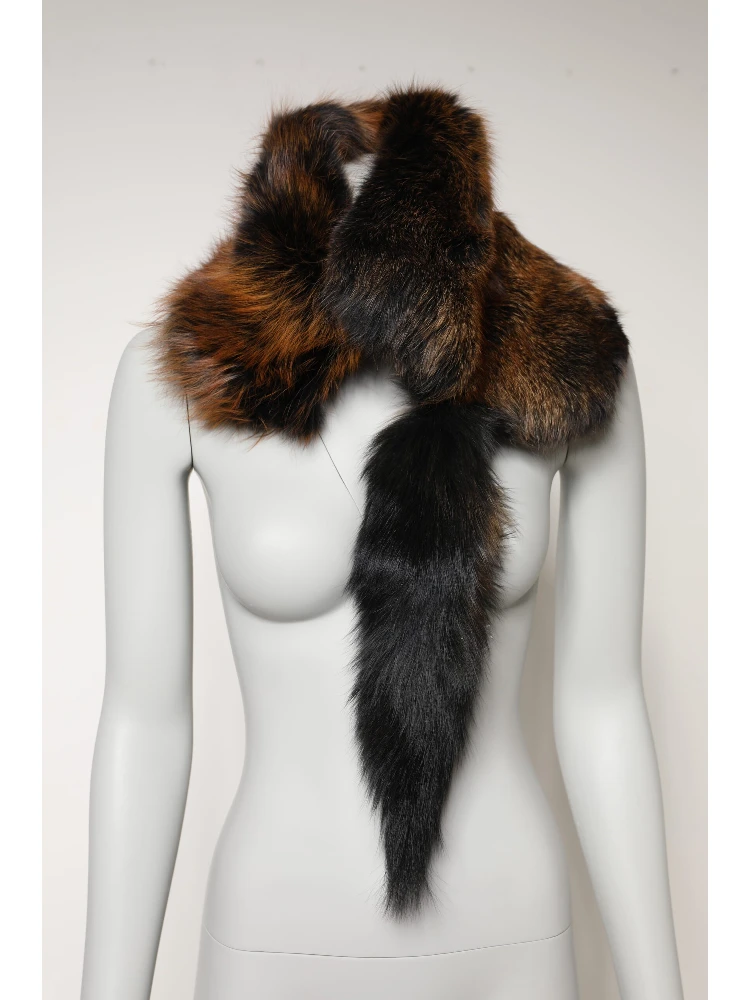 Brown Red Fox Fur Neck Warmer Winter Scarf