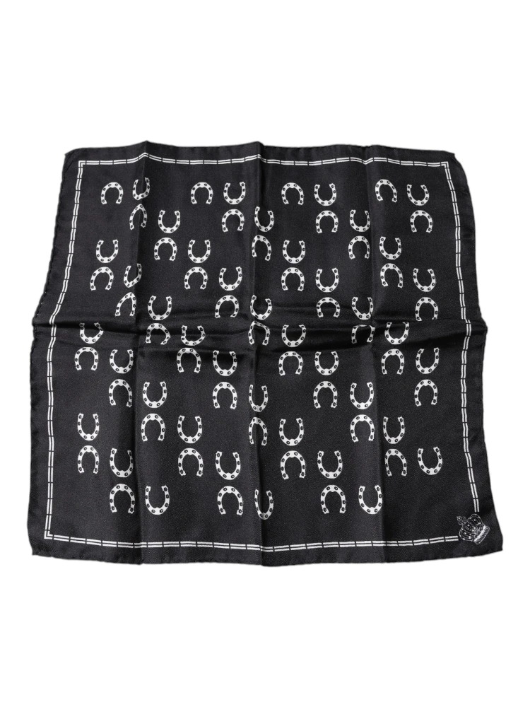 Black Horseshoe Silk Square Handkerchief Scarf