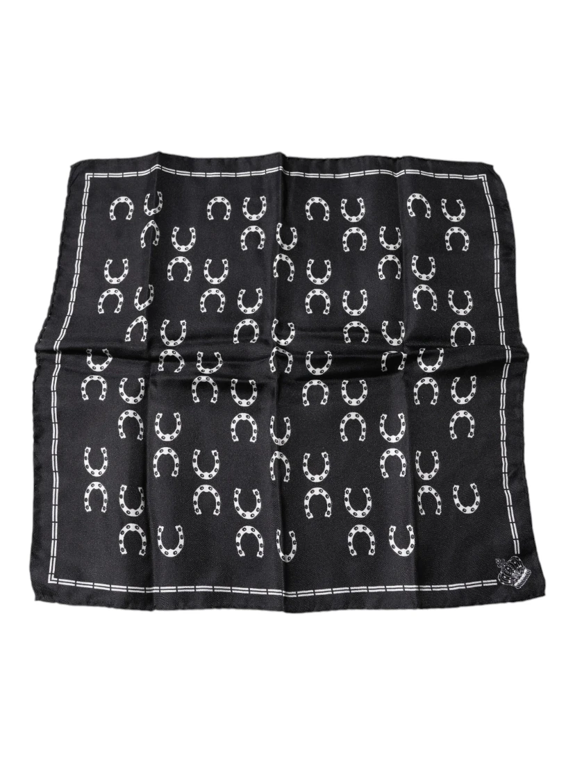 Black Horseshoe Silk Square Handkerchief Scarf
