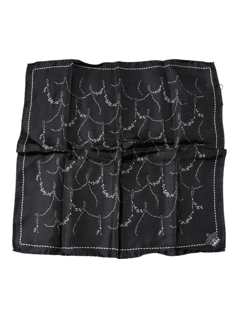 Black Patterned Silk Handkerchief Scarf