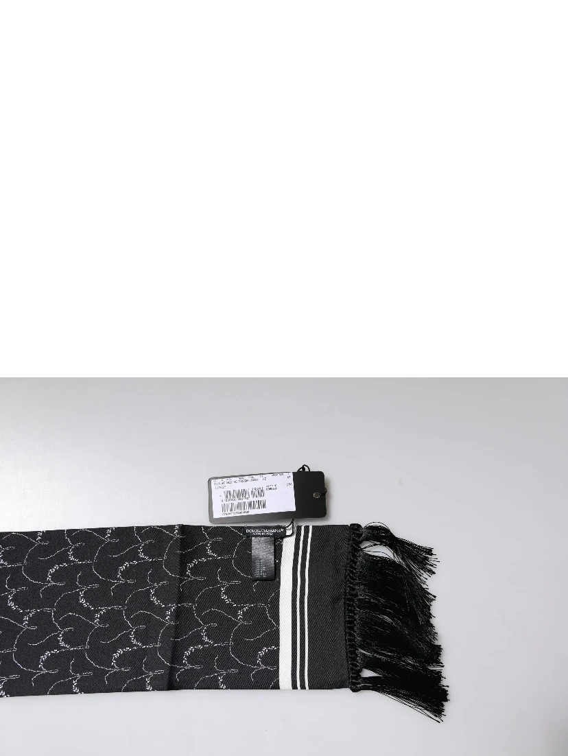 Black Patterned Skinny Fringes Shawl Scarf