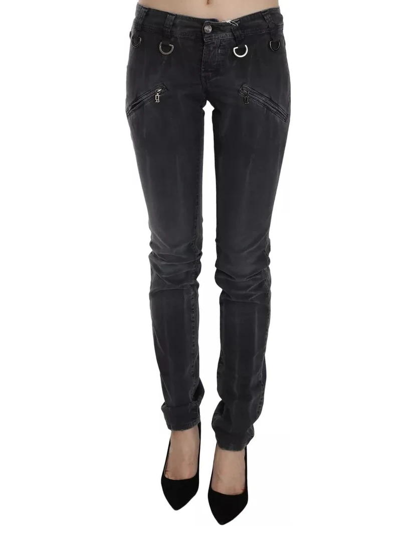 Grey Washed Low Waist Zipper Side Skinny Denim Jeans