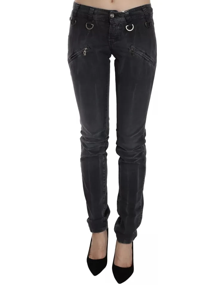 Grey Washed Low Waist Zipper Side Skinny Denim Jeans alternative