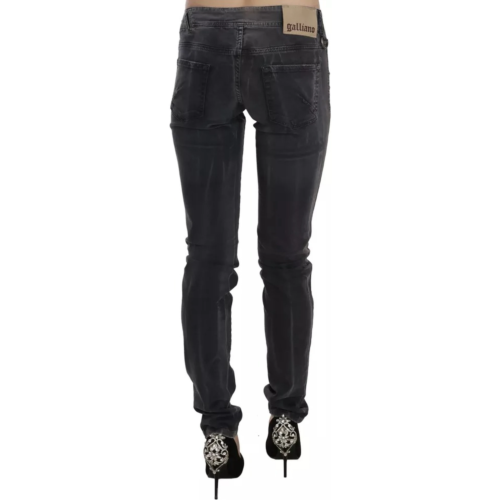 Grey Washed Low Waist Zipper Side Skinny Denim Jeans