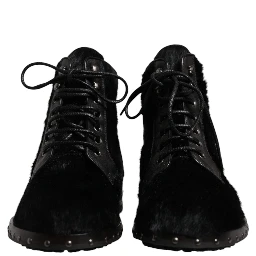 Black Pony Style Leather Mid Calf Boots Shoes