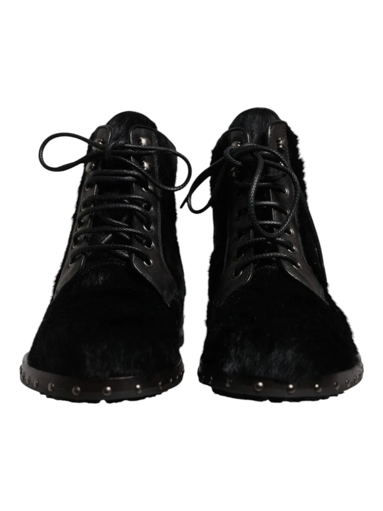 Black Pony Style Leather Mid Calf Boots Shoes alternative