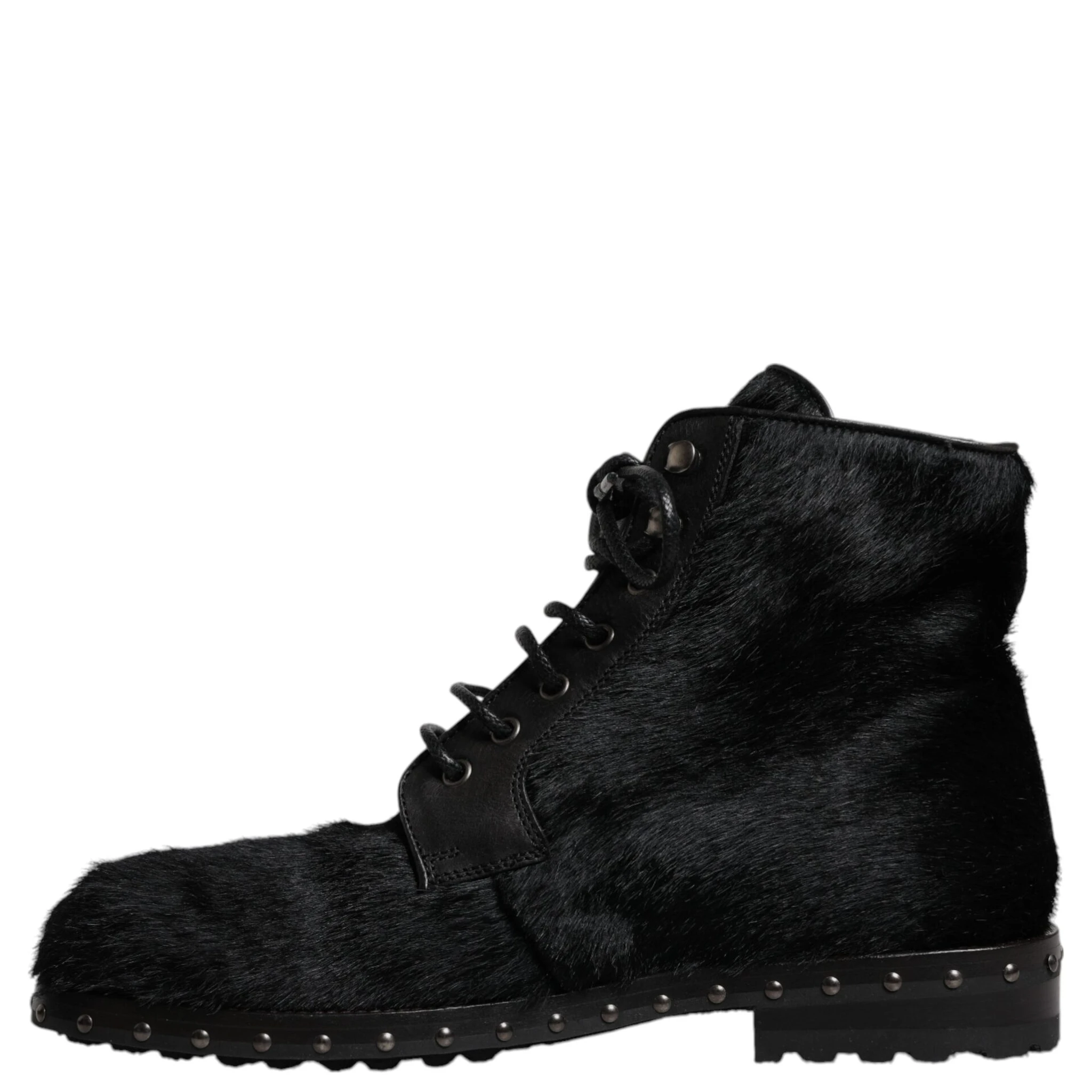 Black Pony Style Leather Mid Calf Boots Shoes