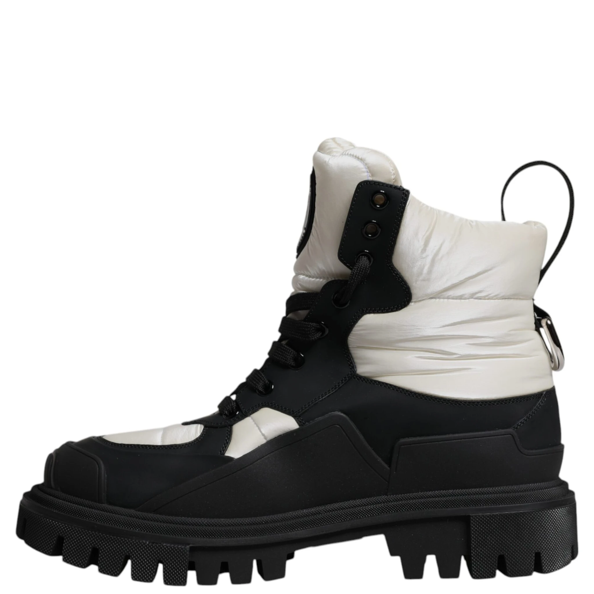 Black White Padded Mid Calf Lace Up Boots Shoes