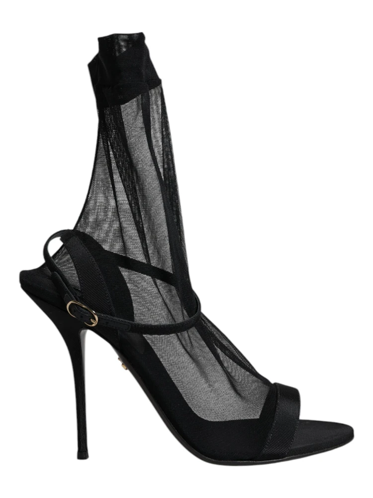 Black Tulle Stretch Heels Sandals Shoes