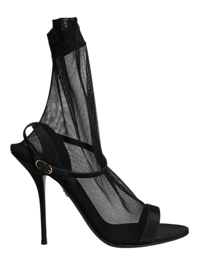 Black Tulle Stretch Heels Sandals Shoes